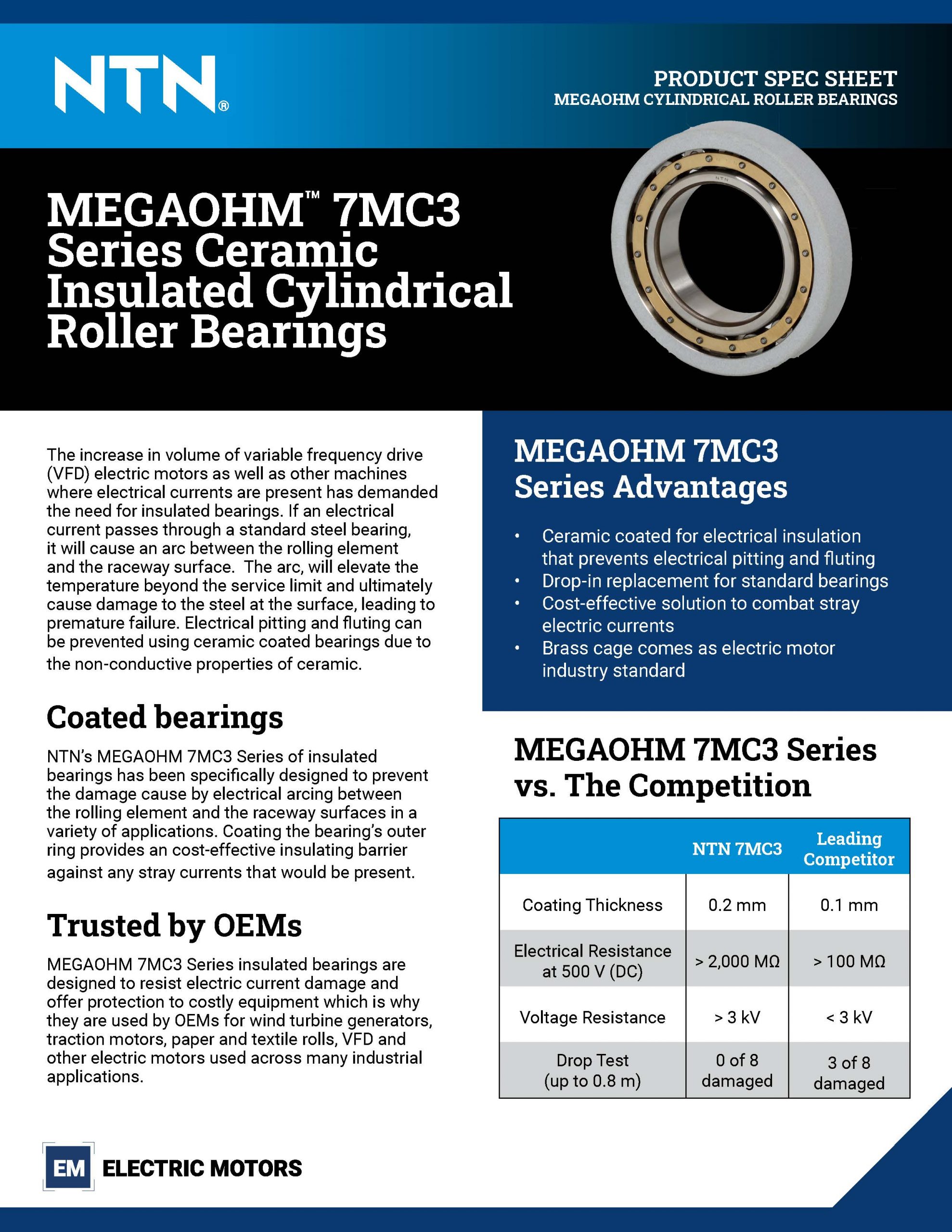 NTN MEGAOHM Insulated CRBs Spec Sheet